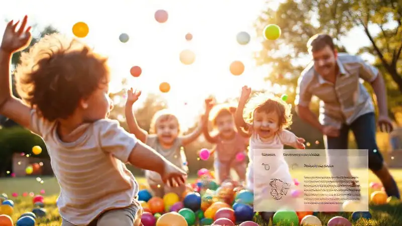 Niños felices juegan con balones coloridos