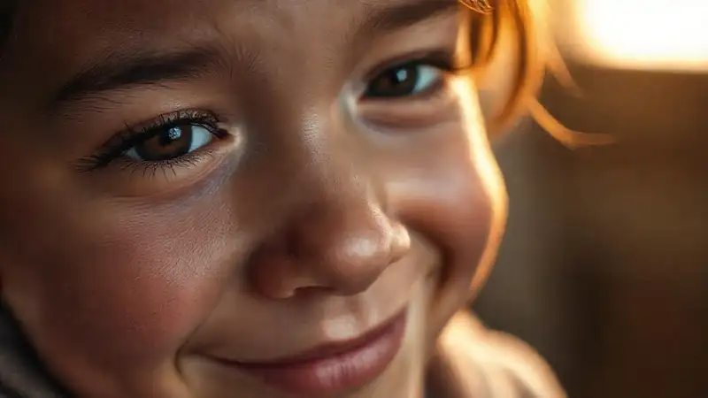 Un rostro vulnerable y cálido, sutilmente sonriente