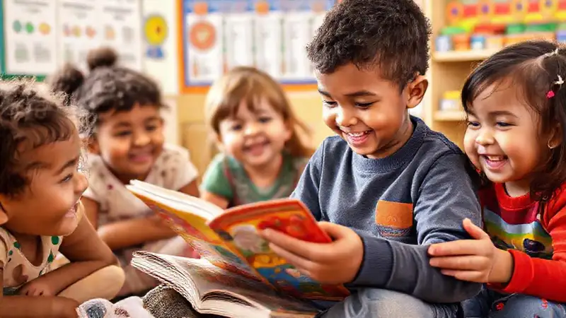 Niños aprenden, felices y coloridos