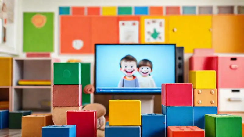 Un niño feliz aprende con bloques coloridos