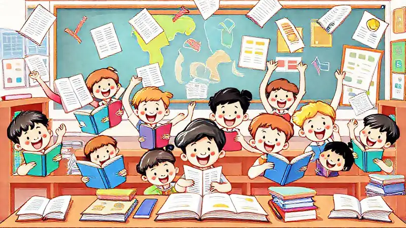 Niños felices aprenden en clase