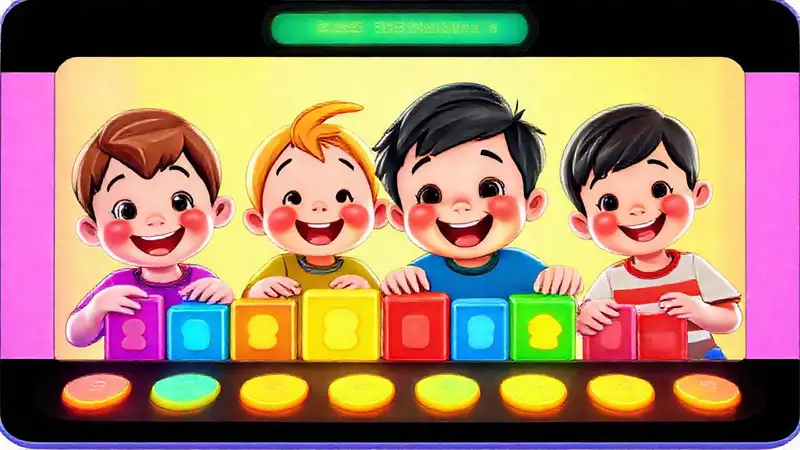 Niños juegan con bloques digitales brillantes
