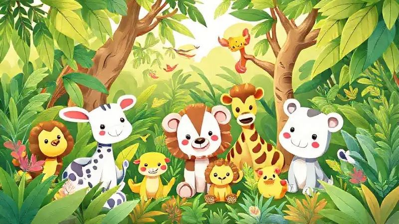 Ilustración infantil de animales alegres y vivos