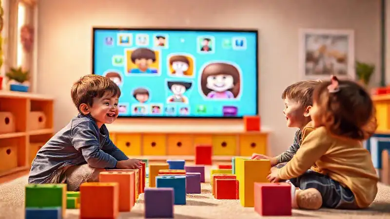Niños felices aprenden en un juego digital