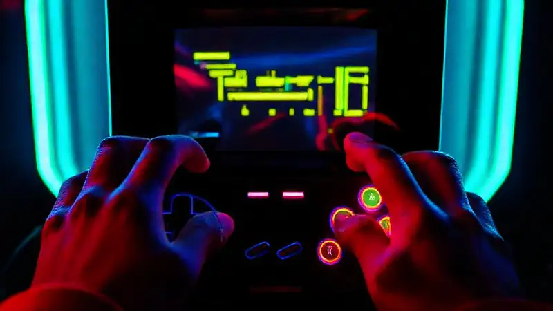 Consola retro emite luz neón vibrante