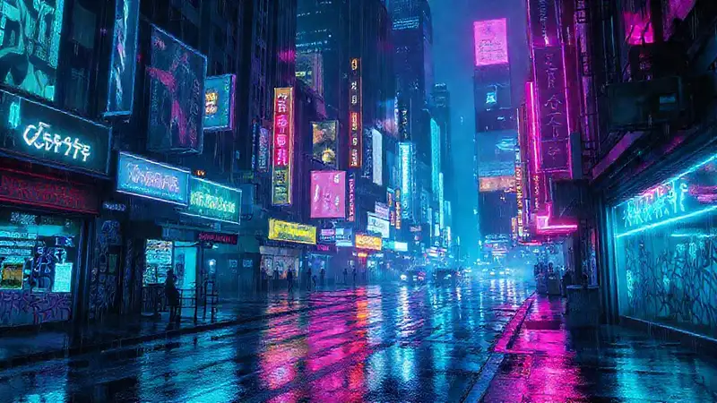 Una ciudad cibernética melancólica y digital
