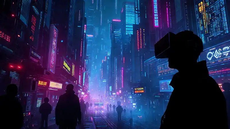 Ciudad cyberpunk digital y oscura