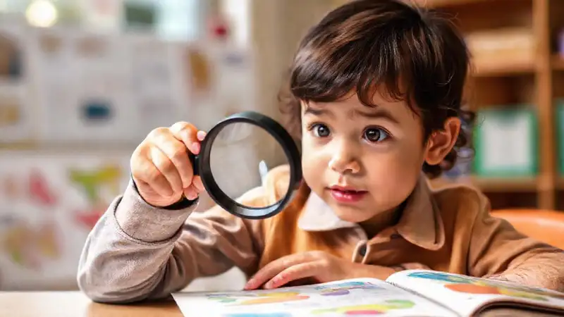 Un niño investiga alegremente en un aula