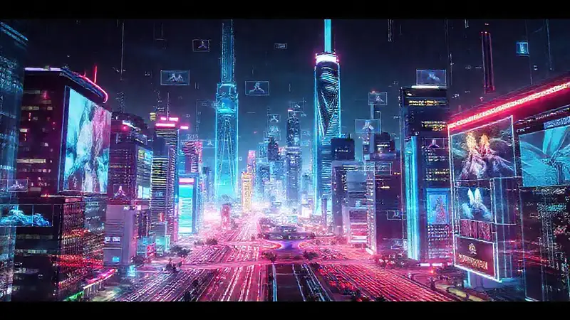 Ciudad futurista con tecnología brillante
