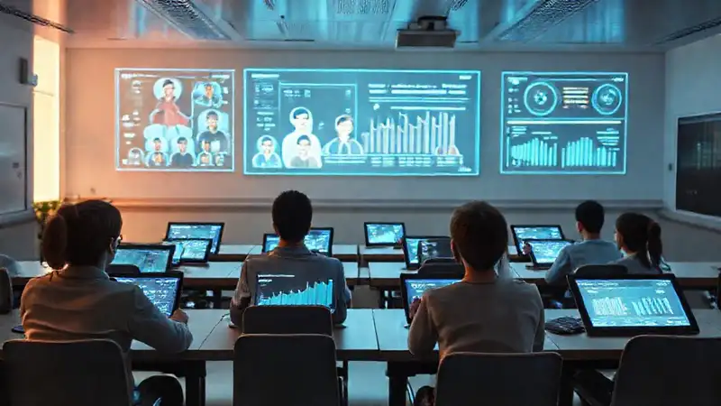 Aula futurista: tecnología educativa optimista y limpia