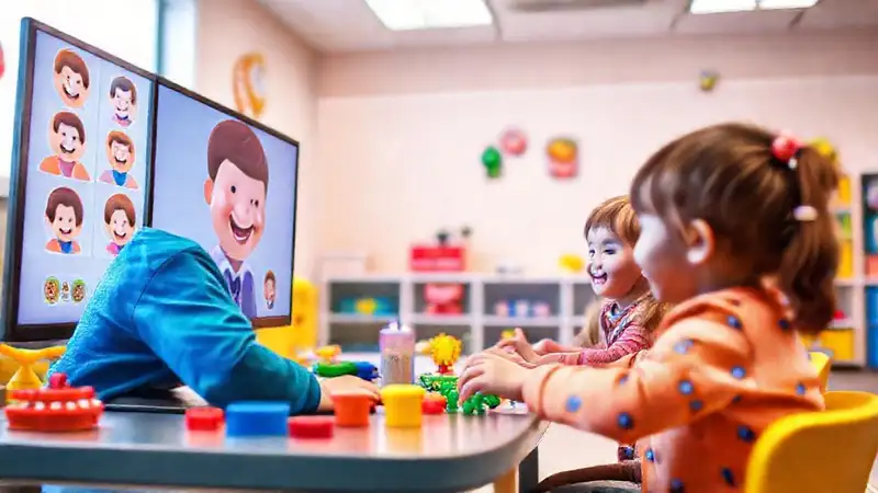 Niños felices aprenden en línea