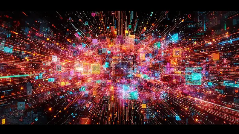 Arte digital futurista, vibrante y complejo