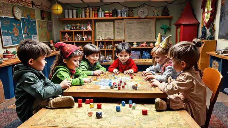 Niños juegan RPG en un aula mágica