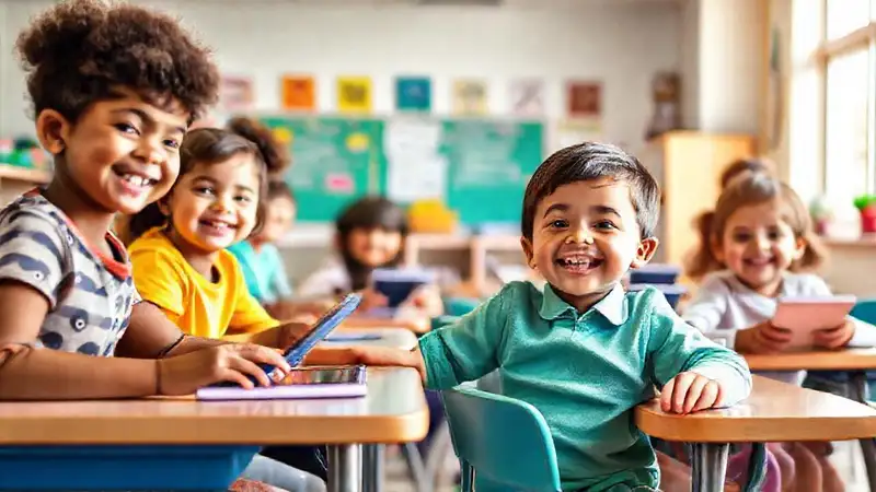 Un aula alegre y colorida aprende
