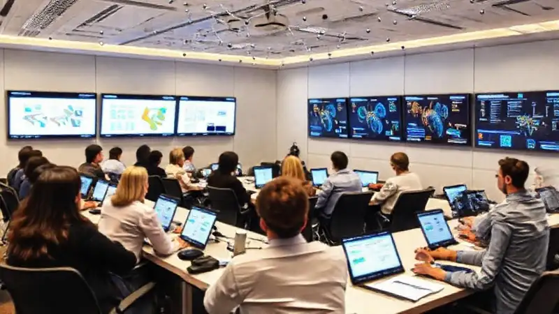 Educadores diversos colaboran en un espacio moderno