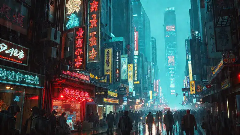 Ciudad cyberpunk brillante