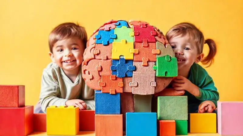 Niños aprenden jugando bloques coloridos