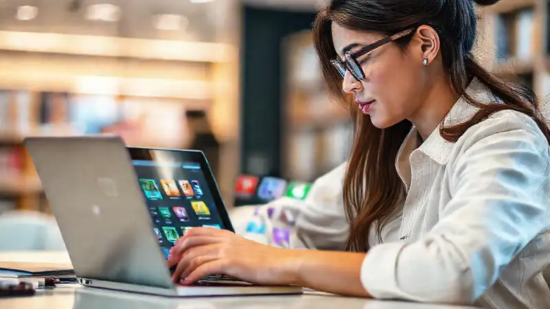 Estudiante moderno estudia digitalmente con tecnología