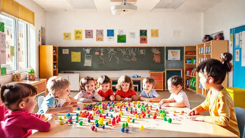 Un aula vibrante y alegre aprendía
