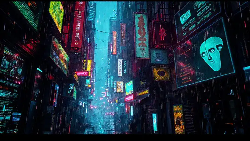 Ciudad cyberpunk: digital, oscura y vibrante