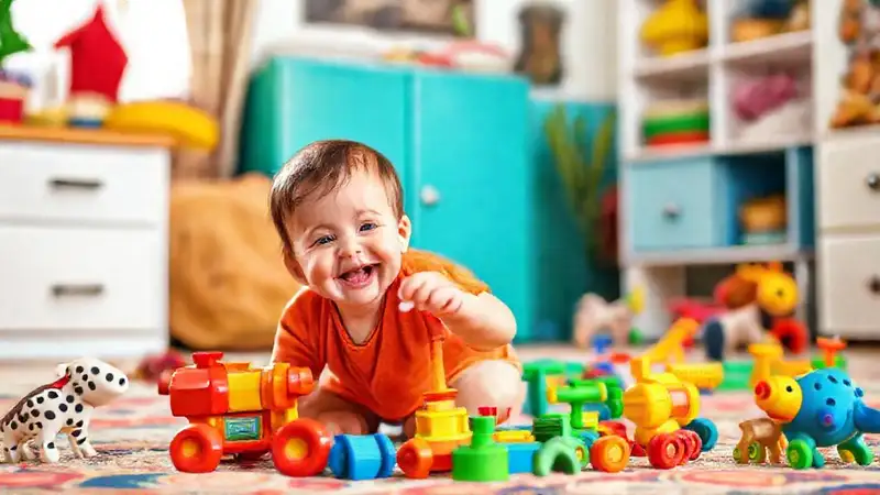 Un niño juguetón disfruta actividades coloridas