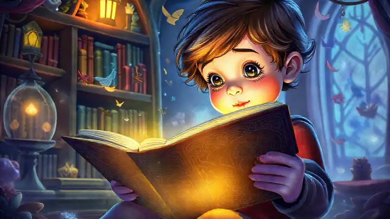 Un niño lee un cuento mágico