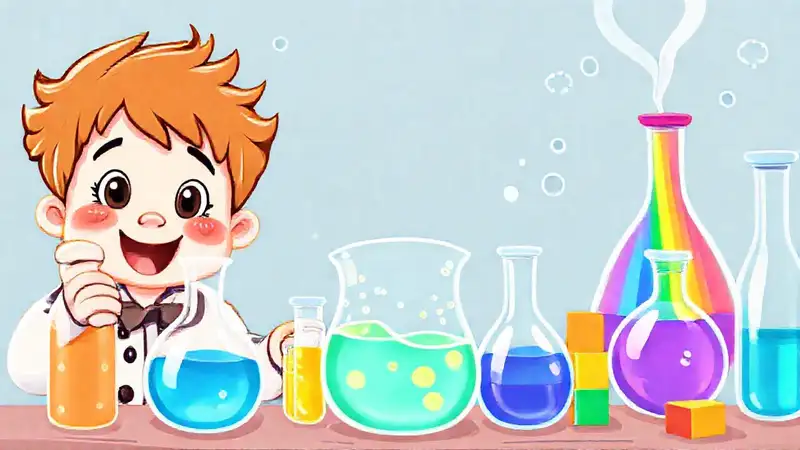 Un niño feliz experimenta ciencia colorida