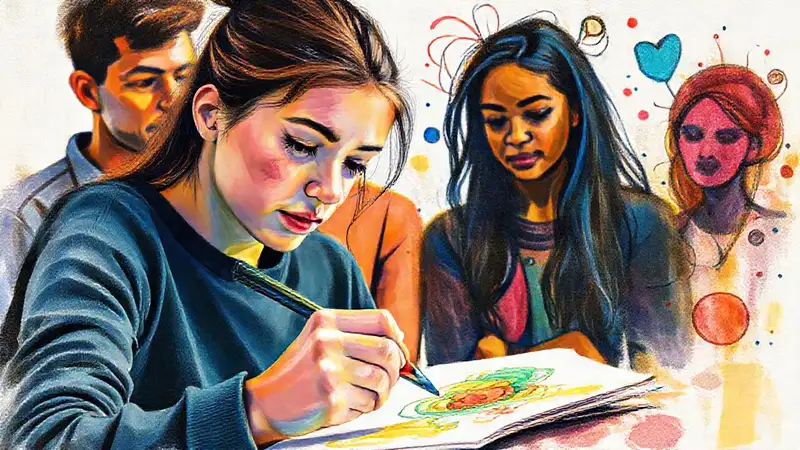 Una joven esboza con empatía y emoción