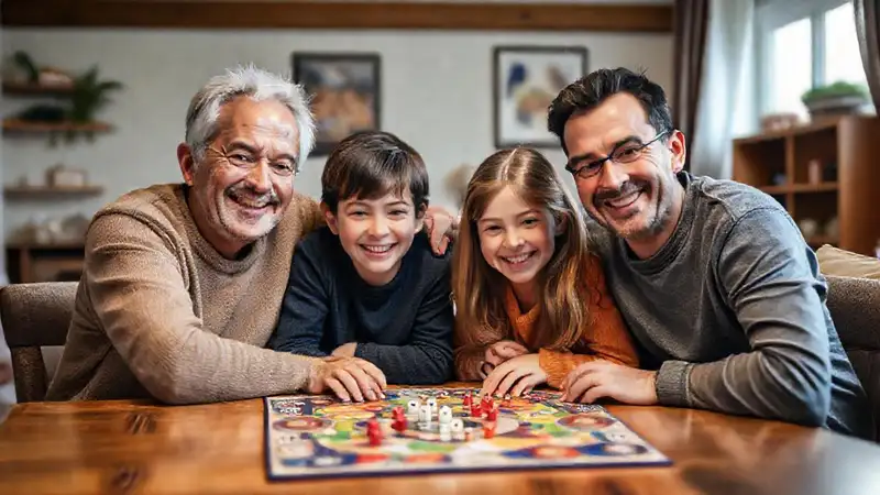 Familia feliz jugando juegos de mesa