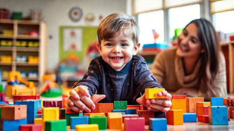 Un niño disfruta bloques educativos felices