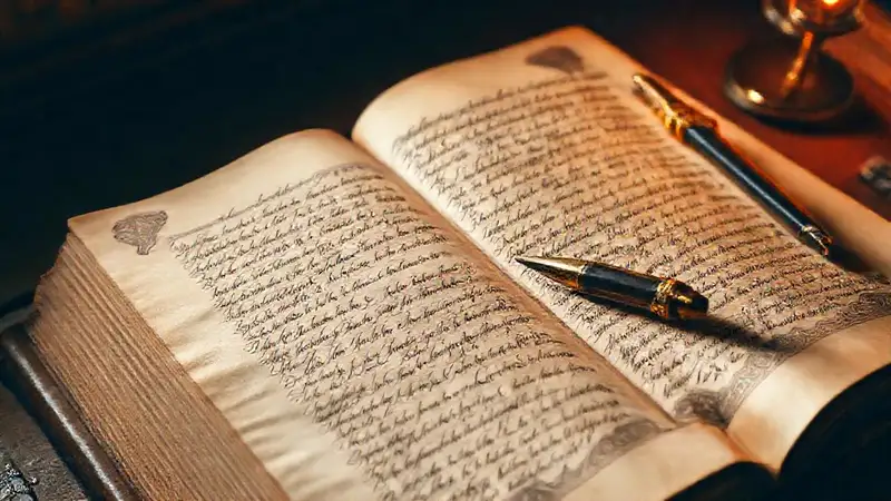 Un manuscrito antiguo irradia conocimiento vintage